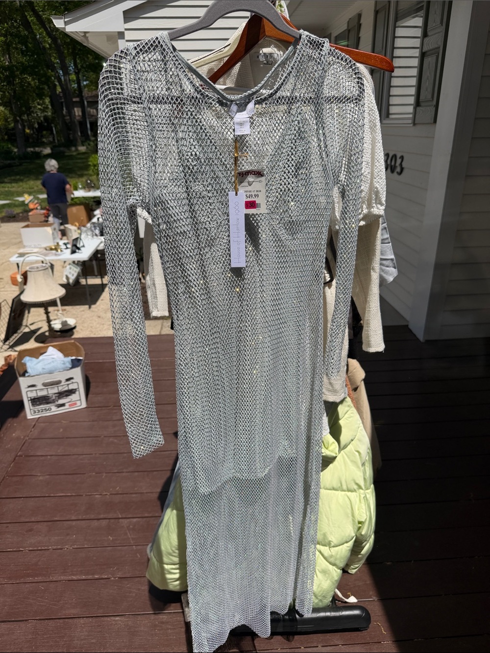 Long Metallic Blue Mesh Maxi Dress